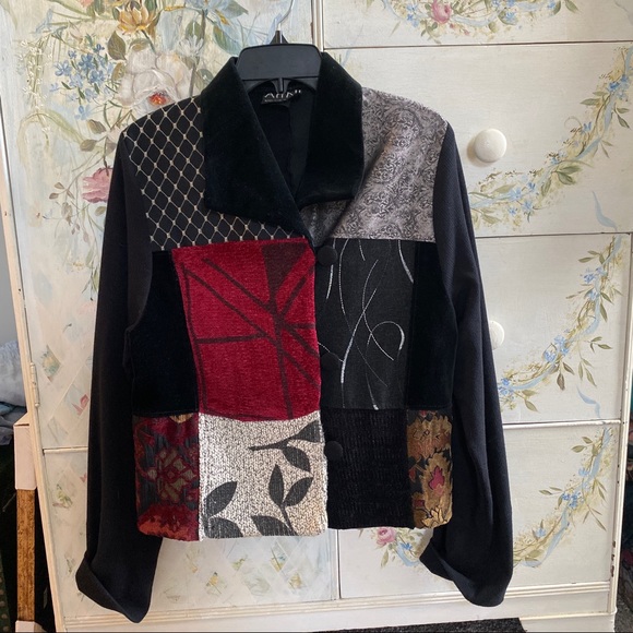 Ahni Crop Jacket Black Red Velvet Mix USA Made - Picture 3 of 7